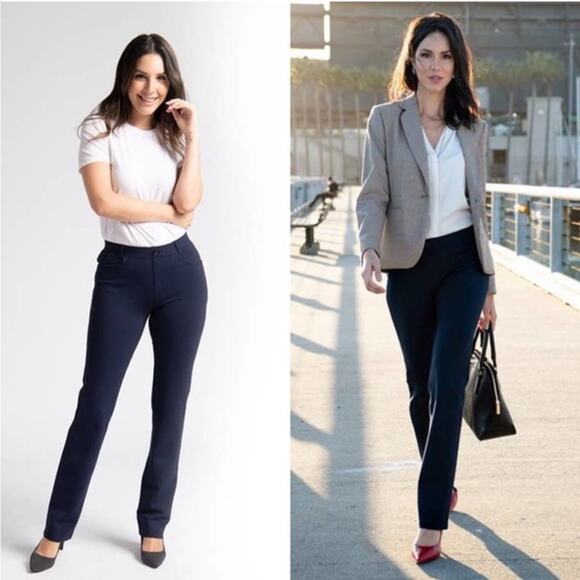 BetaBrand Straight-Leg Classic Dress Pant Yoga Pants Navy Blue Size XL Petite - Picture 4 of 15